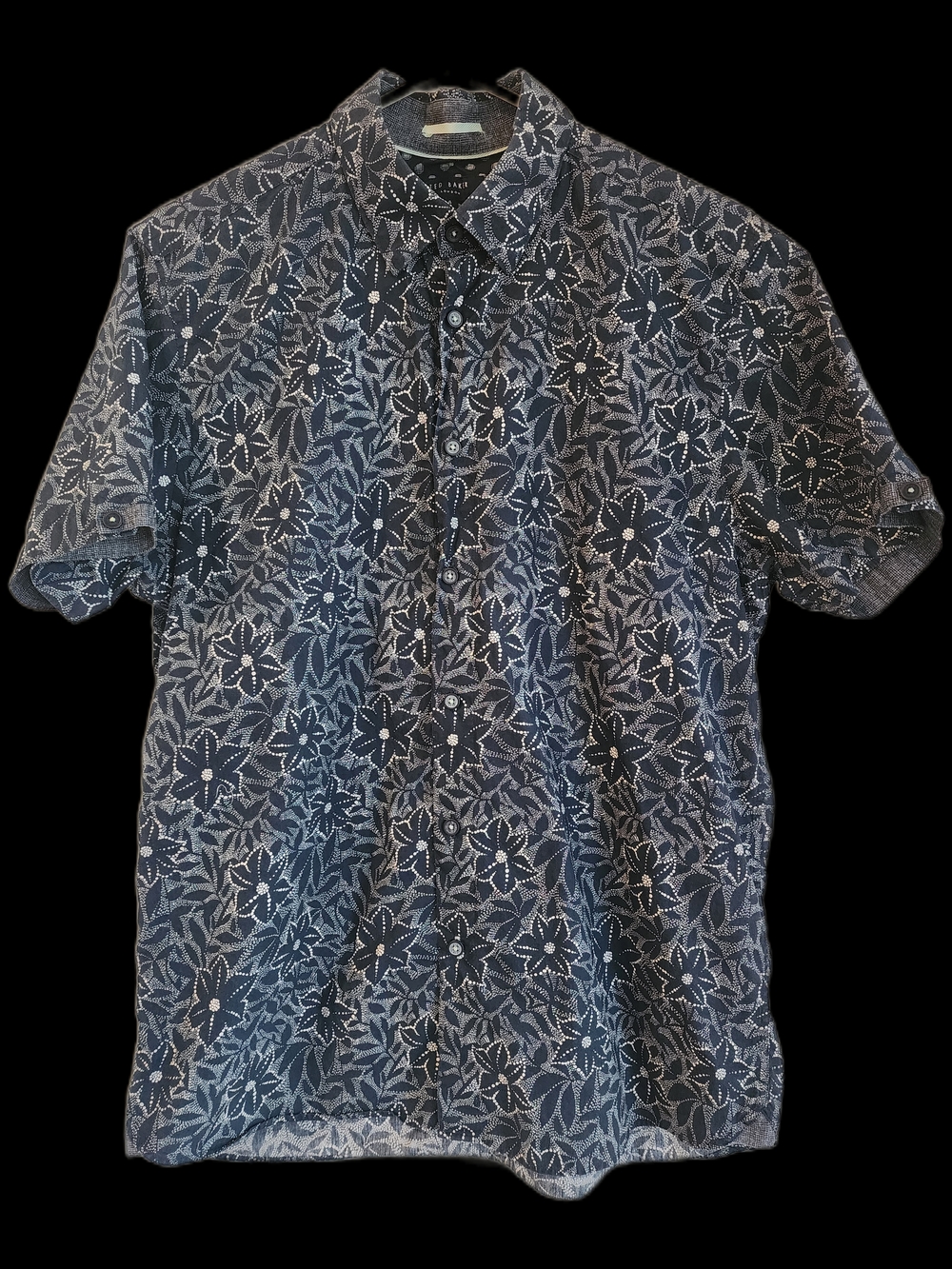 Ted Baker London Navy Hawaiian Shirt Short Sleeve White Floral Aloha Men's 4